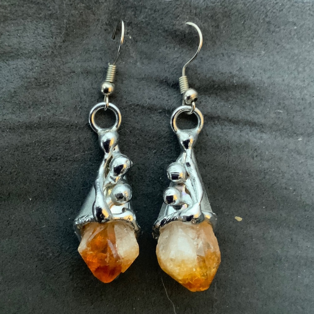 Sterling Silver and Amber Drop Earrings